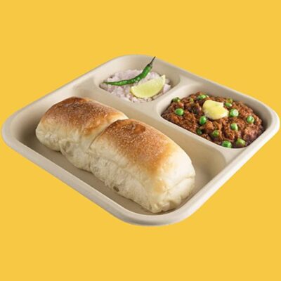 Eco-Friendly Disposable BAGASSE Plates, 3 Compartment, Pack of 100 - Off White - Image 3