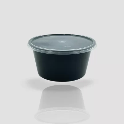 500 Ml Black Round Container With Air Tight Transparent Lid:Set Of 25 - FOR Food Delivery